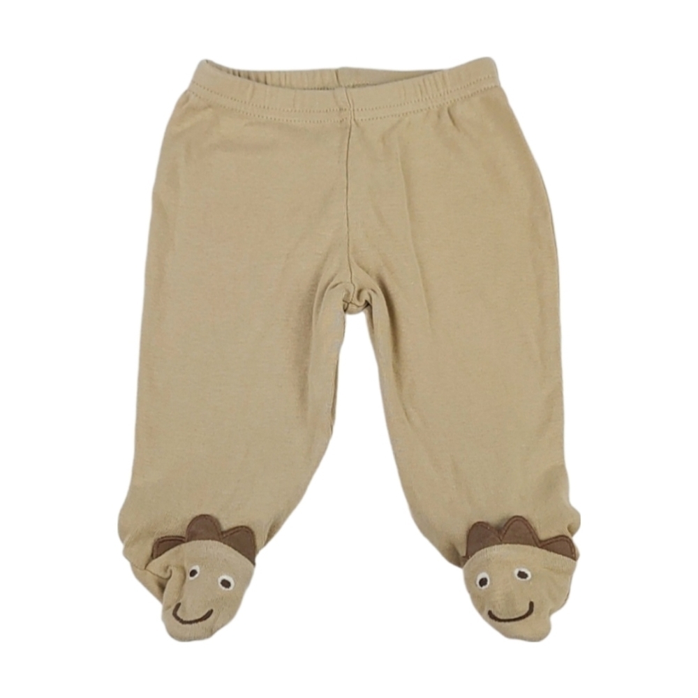 Vintage Tan Baby Pants Pajamas with Cute Dinosaur Feet, 3 Months Mos